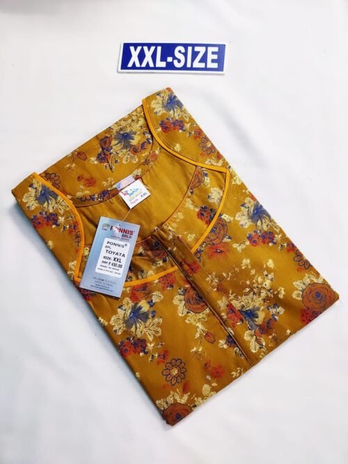 Ponnis Premium Quality Nighty Mustard Yellow With Flower Print Design