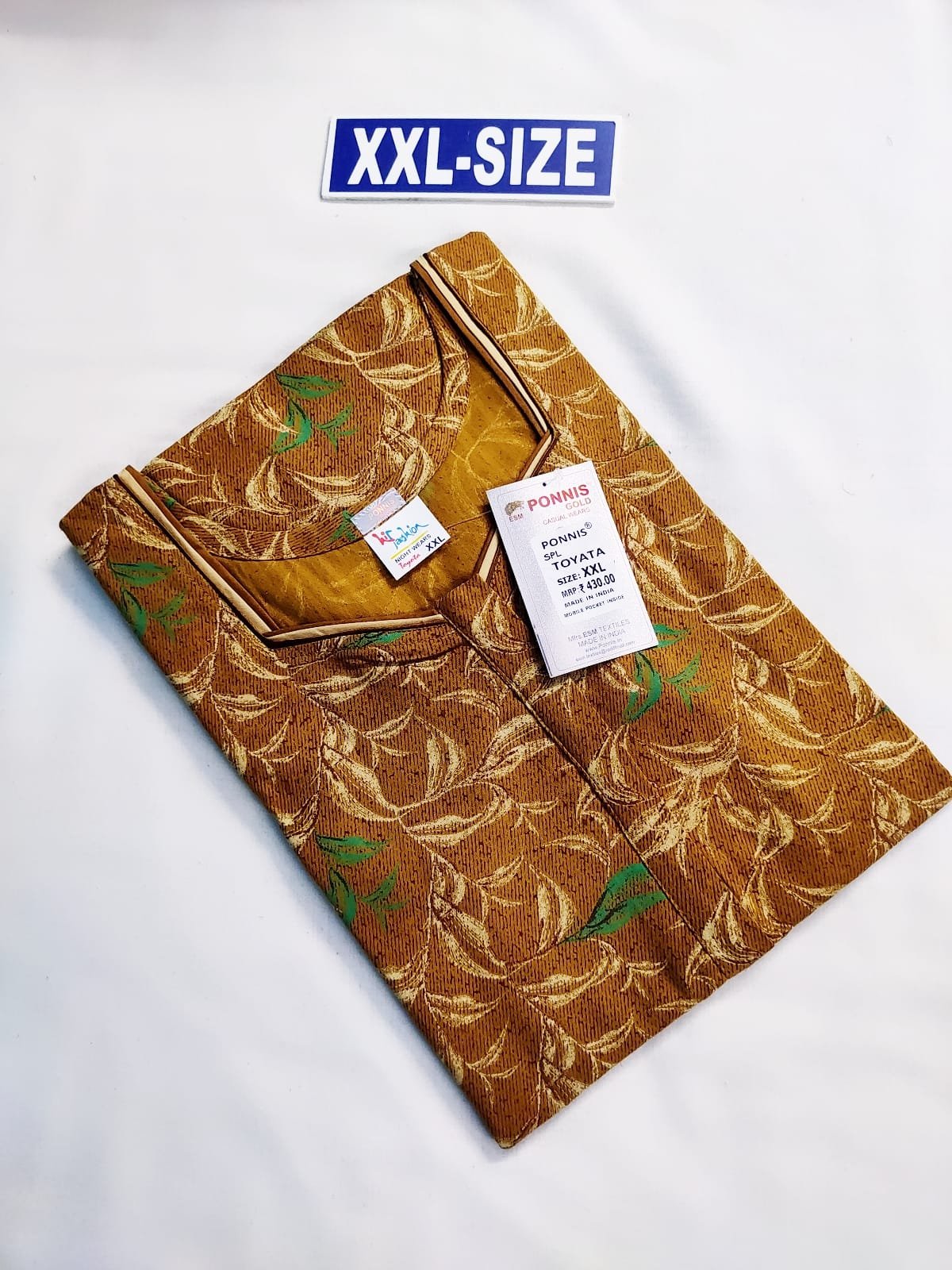 Ponnis Premium Quality Nighty Mustard Yellow Color With Flower Print Design