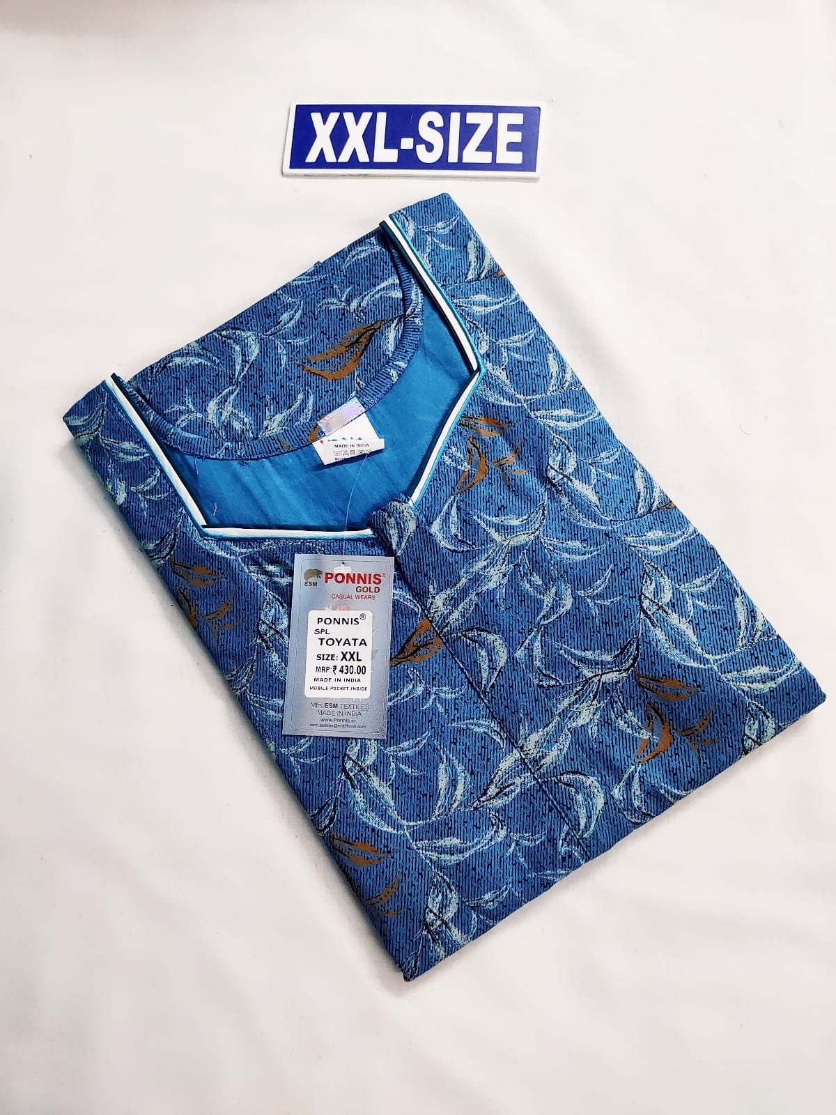 Ponnis Premium Quality Nighty Light Blue Color With Flower Print Design