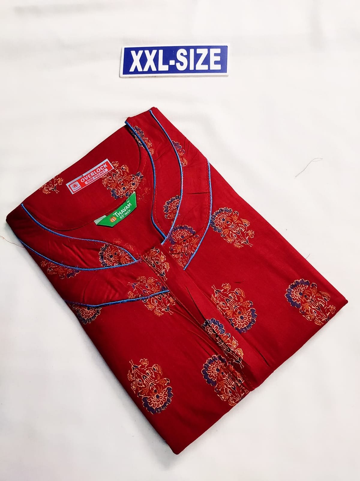 Thavam 60 Inches Height Nighty Red Color With Flower Print Design