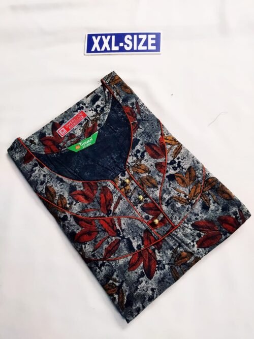 Thavam 60 Inches Height Nighty Black with Leaf Print Design