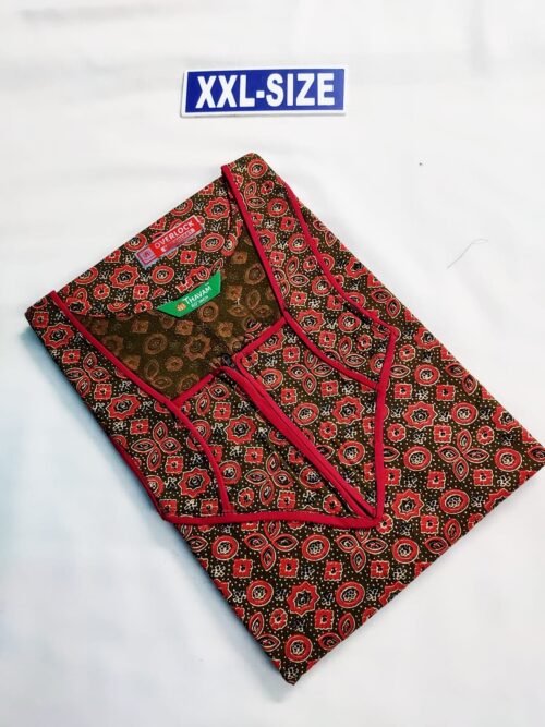 Thavam 60 Inches Height Nighty Green Color With Red Flower Print Design