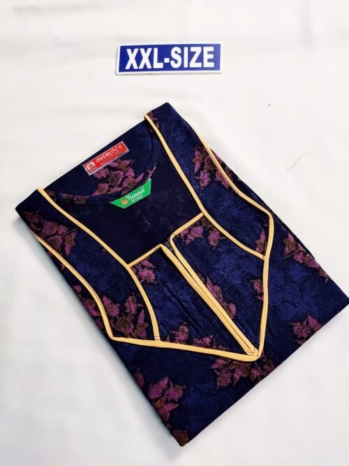 Thavam 60 Inches Height Nighty Blue Color With Flower Print Design