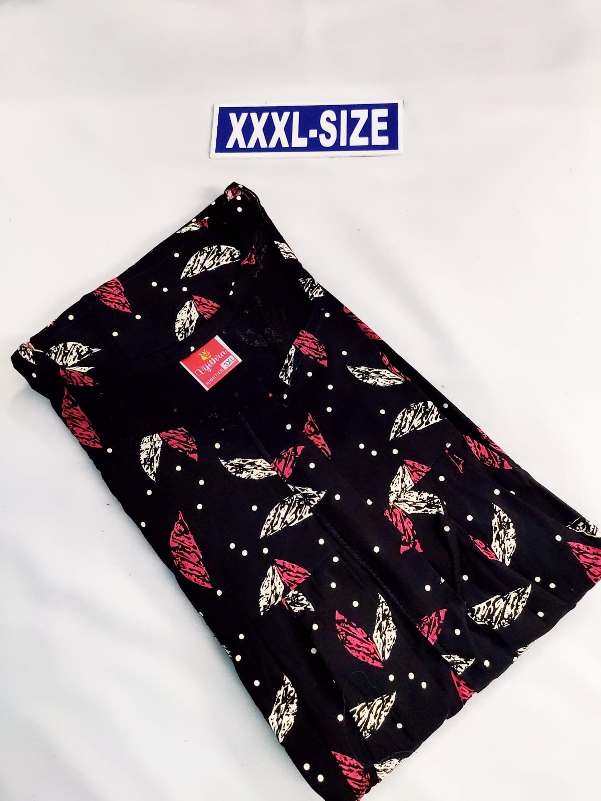 Vikas and Beauty Nighty Black color with leaf print