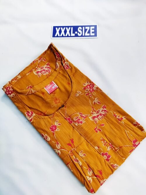 Vikas and Beauty Nighty Mustard Yellow Color With Flower Design
