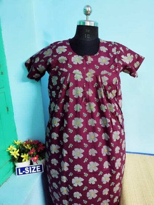 Vikas And Beauty Nighty Rose Color With Flower Print