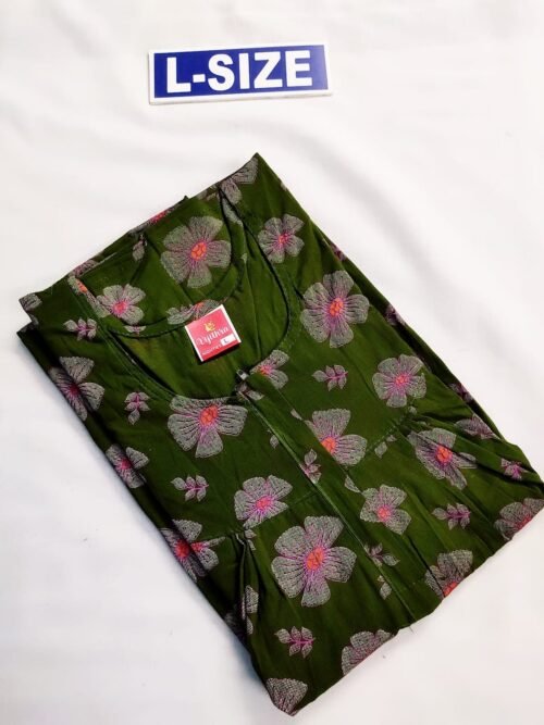 Vikas And Beauty Nighty Green Color With Flower Print