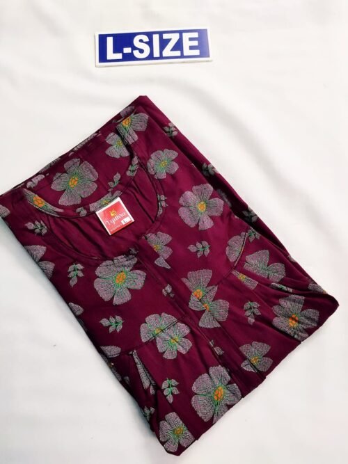 Vikas And Beauty Nighty Ruby Red Color With Flower Print