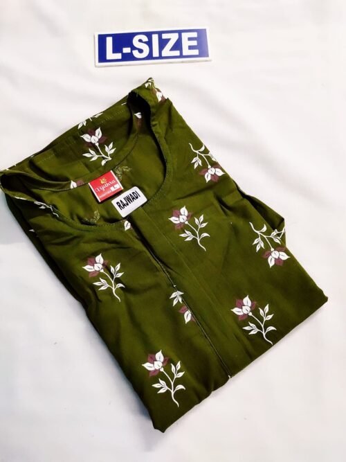 Vikas And Beauty Nighty Green Color With Leaf Print