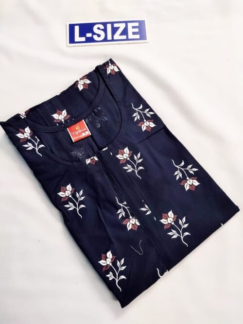 Vikas And Beauty Nighty Navy Blue Color With Leaf Print