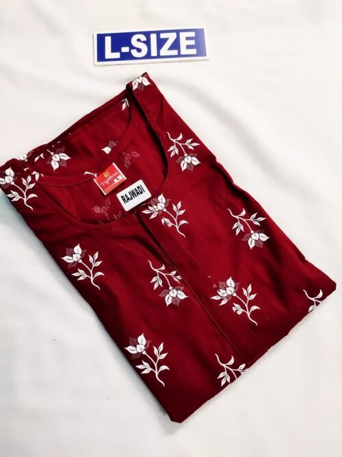 Vikas And Beauty Nighty Red Color With Leaf Print (Copy)