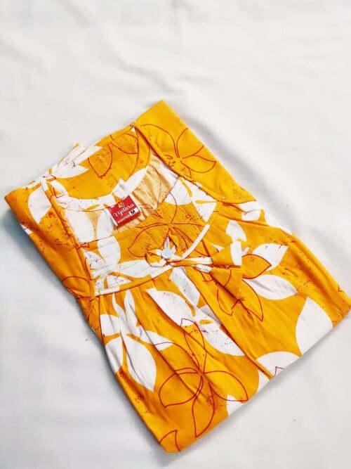Vijithra Nighty Mustard Yellow Color With Flower Design