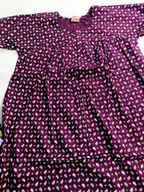 Vijithra Nighty Wine Color With Flower Design