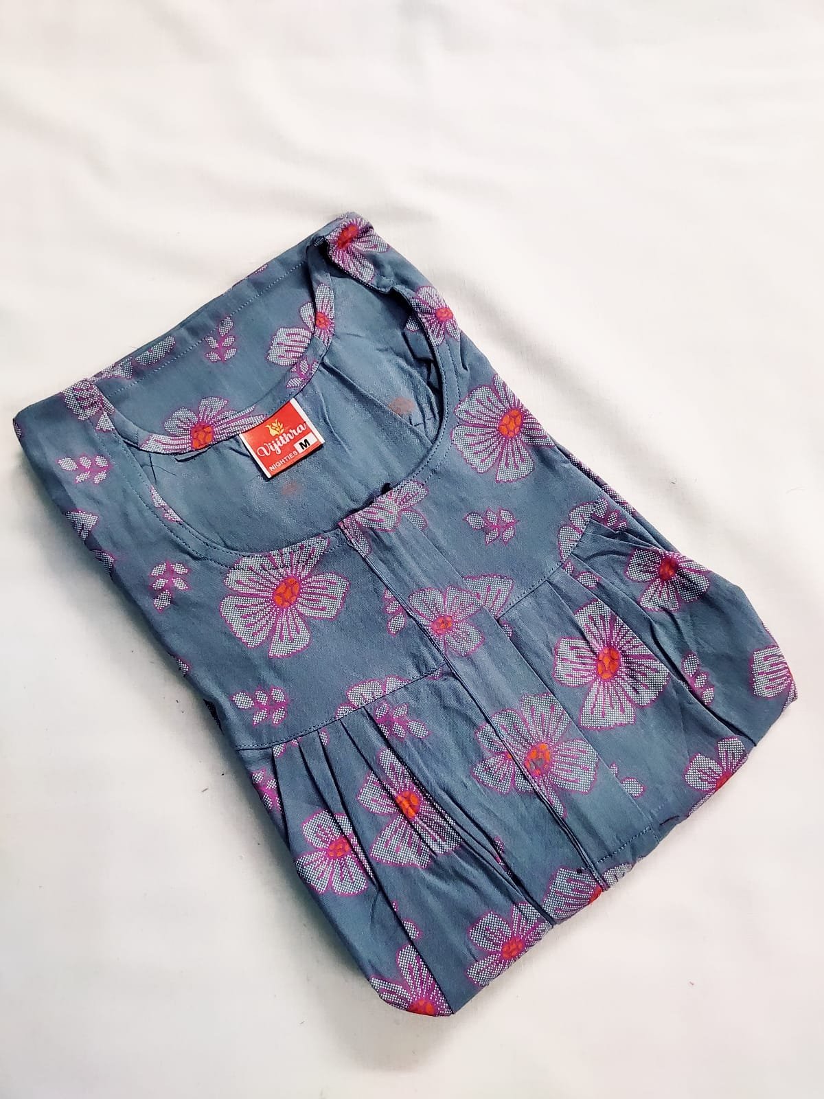Vijithra Nighty Ash Color With Flower Design