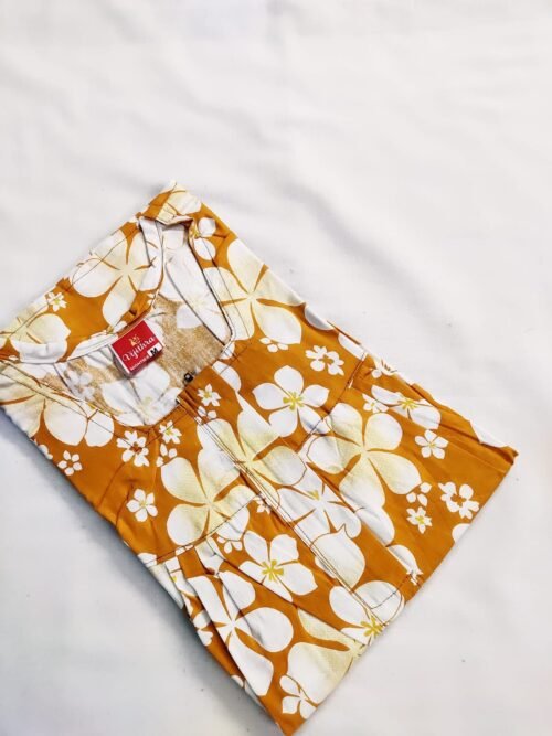 Vijithra Nighty Dark mustard Yellow Color With Flower Design