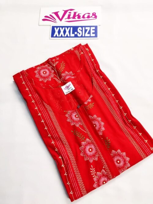 Vikas and Beauty Nighty Red Color With Flower Print