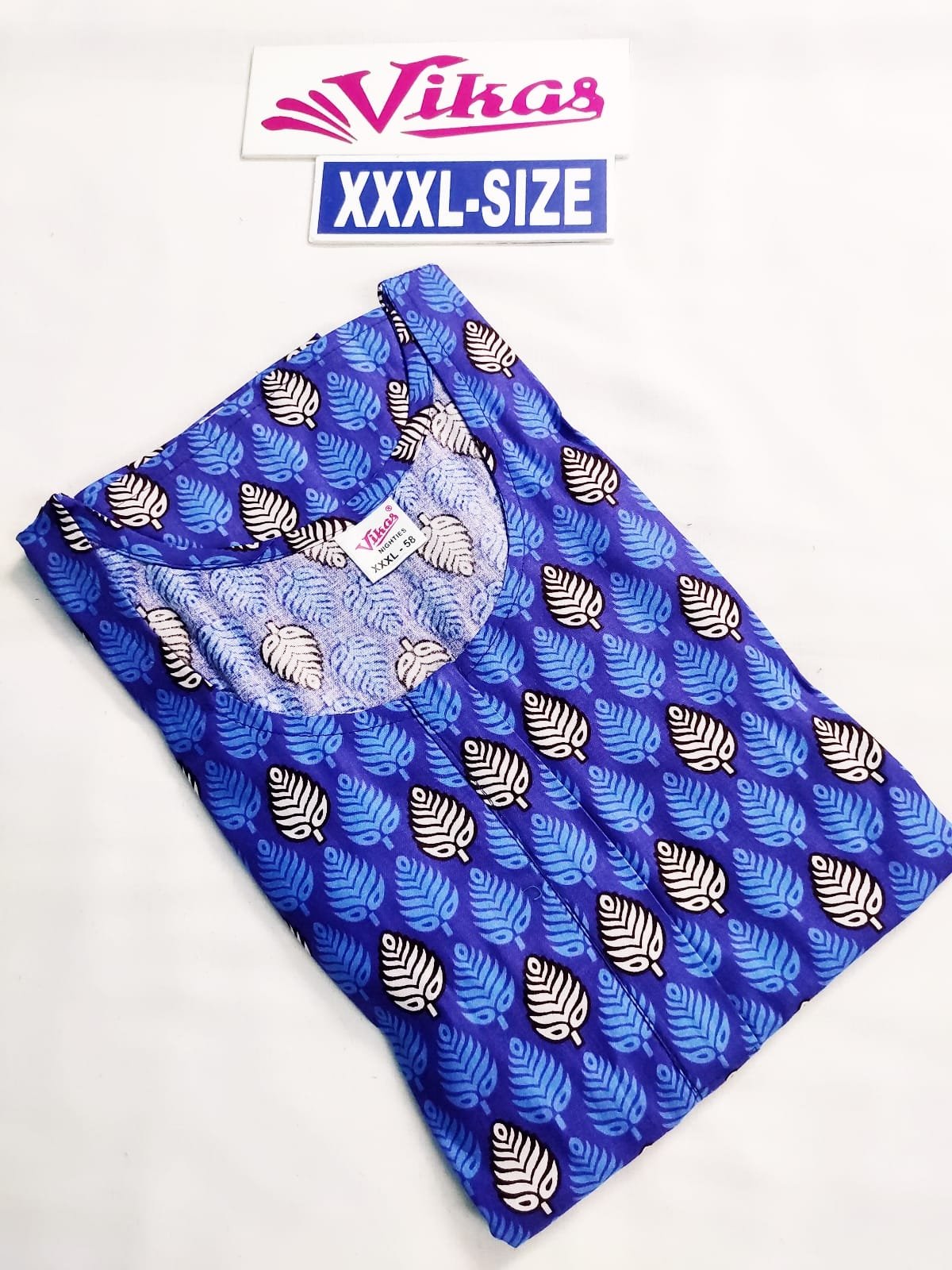 Vikas and Beauty Nighty Blue Color With Leaf Print