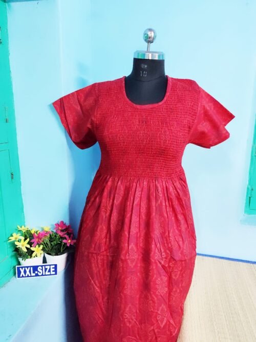 Thavam Smocking Pattern Model Nighty Red Color