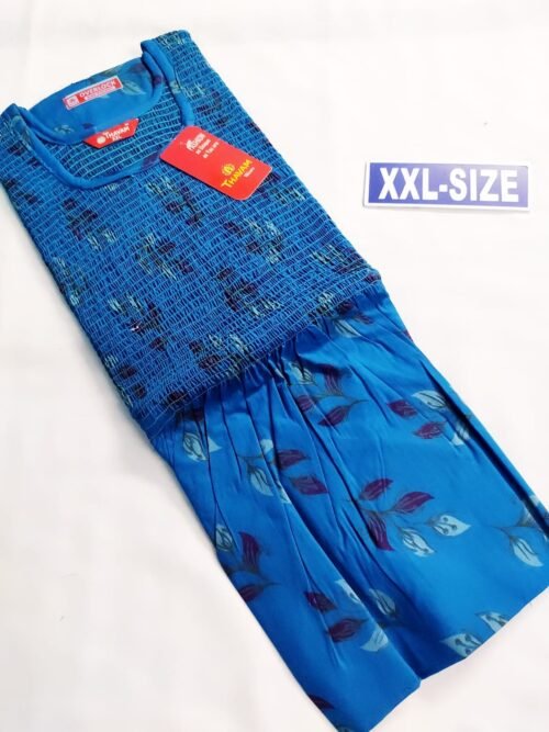 Thavam Smocking Pattern Model Nighty Blue Color